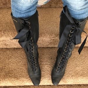 Ossira Black Lace up Knee Boots Size 8